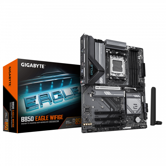 Gigabyte B850 EAGLE WIFI6E | Processor family AMD | Processor socket AM5 | DDR5 | Supported hard disk drive interfaces SATA, M.2 | Number of SATA connectors 4