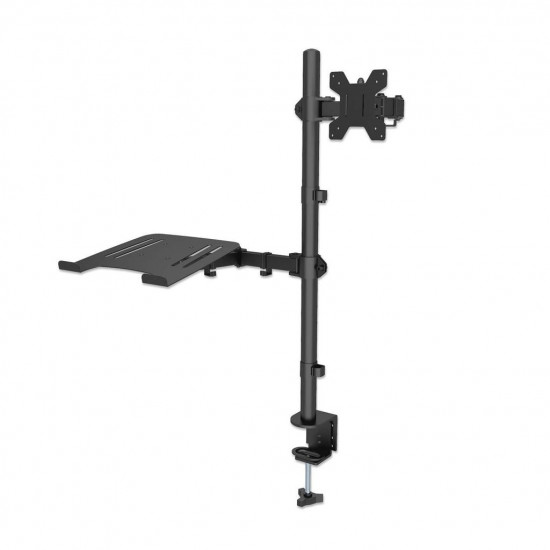 Manhattan TV & Monitor & Laptop Combo Mount, Desk, Full Motion, 1 screen, Screen Sizes: 10-27, Laptop up to 17, Black, Clamp Assembly, VESA 75x75 to 100x100mm, Max 8kg, Lifetime Warranty