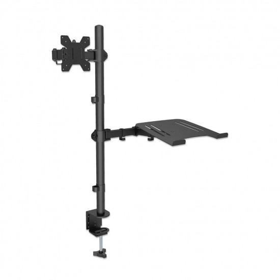 Manhattan TV & Monitor & Laptop Combo Mount, Desk, Full Motion, 1 screen, Screen Sizes: 10-27, Laptop up to 17, Black, Clamp Assembly, VESA 75x75 to 100x100mm, Max 8kg, Lifetime Warranty