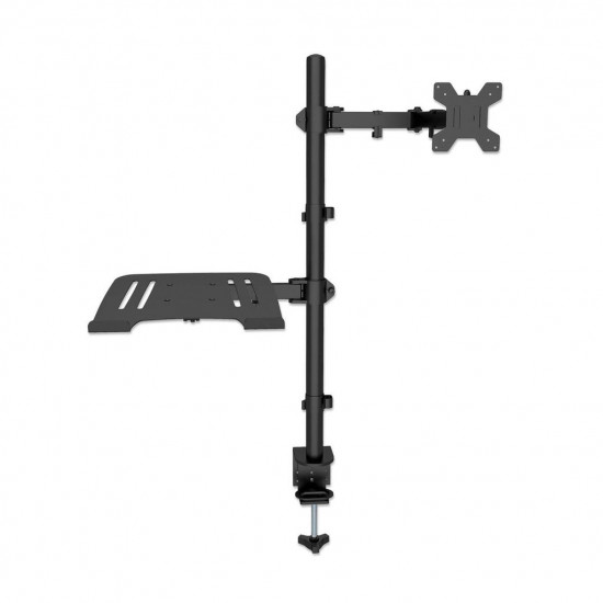 Manhattan TV & Monitor & Laptop Combo Mount, Desk, Full Motion, 1 screen, Screen Sizes: 10-27, Laptop up to 17, Black, Clamp Assembly, VESA 75x75 to 100x100mm, Max 8kg, Lifetime Warranty