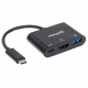 Manhattan USB-C Dock/Hub, Ports (x3): HDMI, USB-A and USB-C, 5 Gbps (USB 3.2 Gen1 aka USB 3.0), With Power Delivery (60W) to USB-C Port (Note additional USB-C wall charger and USB-C cable needed), Equivalent to CDP2HDUACP, Black, 3 Year Warranty, Blister