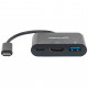 Manhattan USB-C Dock/Hub, Ports (x3): HDMI, USB-A and USB-C, 5 Gbps (USB 3.2 Gen1 aka USB 3.0), With Power Delivery (60W) to USB-C Port (Note additional USB-C wall charger and USB-C cable needed), Equivalent to CDP2HDUACP, Black, 3 Year Warranty, Blister