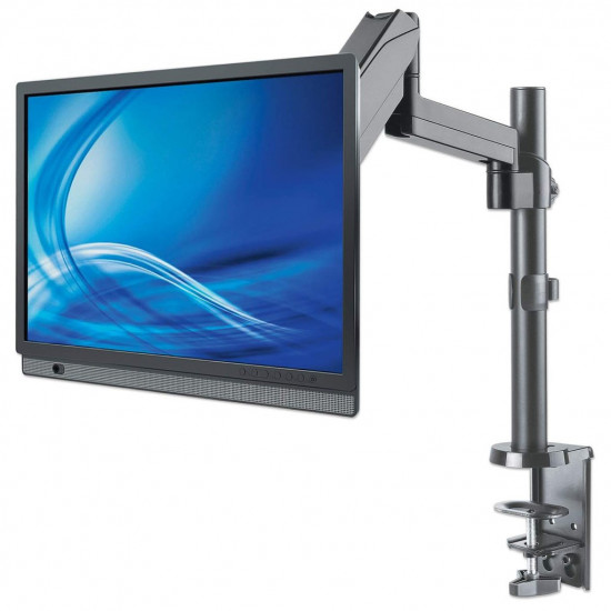 Manhattan TV & Monitor Mount, Desk, Full Motion (Gas Spring), 1 screen, Screen Sizes: 10-27, Black, Clamp or Grommet Assembly,VESA 75x75 to 100x100mm, Max 8kg, Lifetime Warranty