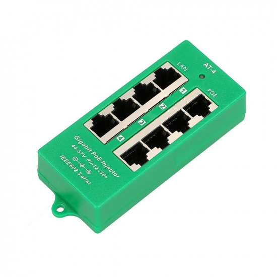 Extralink Gigabit PoE Injector 4 Portowy Active, 4 ports Gigabit 802.3at/af, Mode A