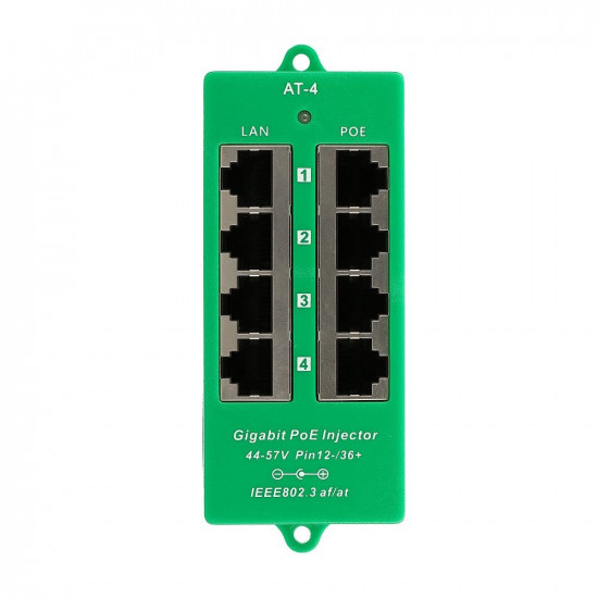 Extralink Gigabit PoE Injector 4 Portowy Active, 4 ports Gigabit 802.3at/af, Mode A