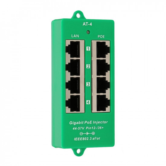 Extralink Gigabit PoE Injector 4 Portowy Active, 4 ports Gigabit 802.3at/af, Mode A