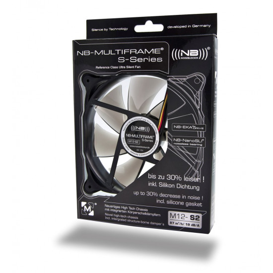 Noiseblocker M12-S2 computer cooling system Computer case Fan Black, Grey