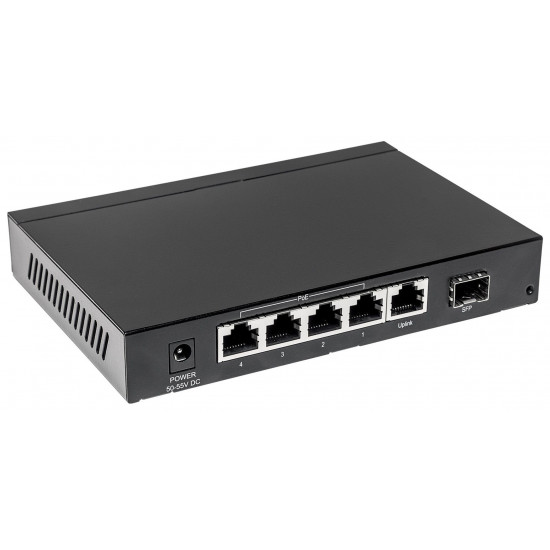 Intellinet 5-Port Gigabit Ethernet PoE+ Switch with SFP Combo Port, 4 x PSE Ports, IEEE 802.3at/af Power over Ethernet (PoE+/PoE) Compliant, 80 W, Desktop (Euro 2-pin plug)