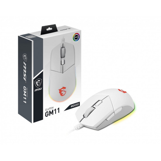 MSI CLUTCH GM11 WHITE Gaming Mouse '2-Zone RGB, upto 5000 DPI, 6 Programmable button, Symmetrical design, OMRON Switches, Center'