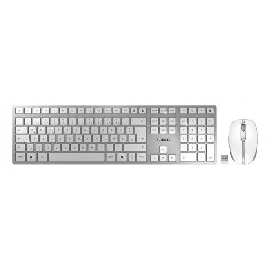 CHERRY DW 9100 SLIM keyboard Mouse included Universal RF Wireless + Bluetooth QWERTZ German Silver