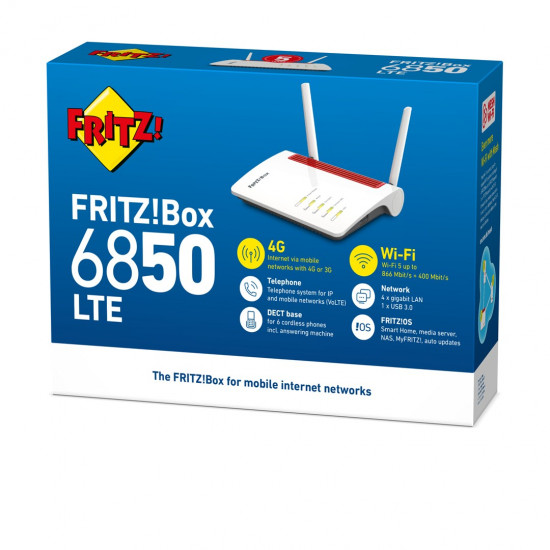 FRITZ!Box 6850 LTE wireless router Gigabit Ethernet Dual-band (2.4 GHz / 5 GHz) 4G White