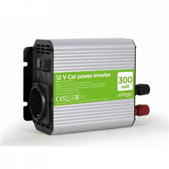 EnerGenie EG-PWC300-01 power adapter/inverter Auto 300W Aluminium,Black