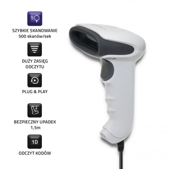 Qoltec 50865 Barcode reader 1D | CCD | USB | White