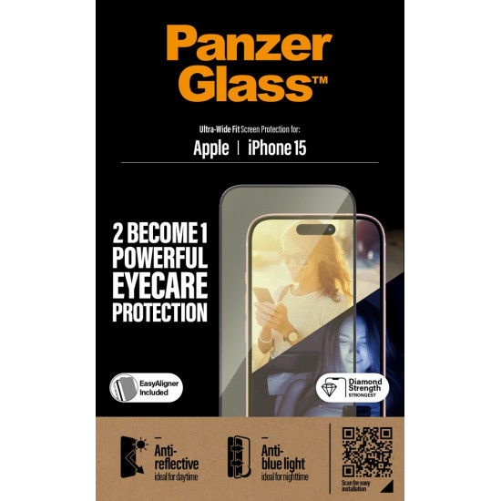 PanzerGlass ® Eyecare Screen Protection iPhone 15 | Ultra-Wide Fit w. EasyAligner