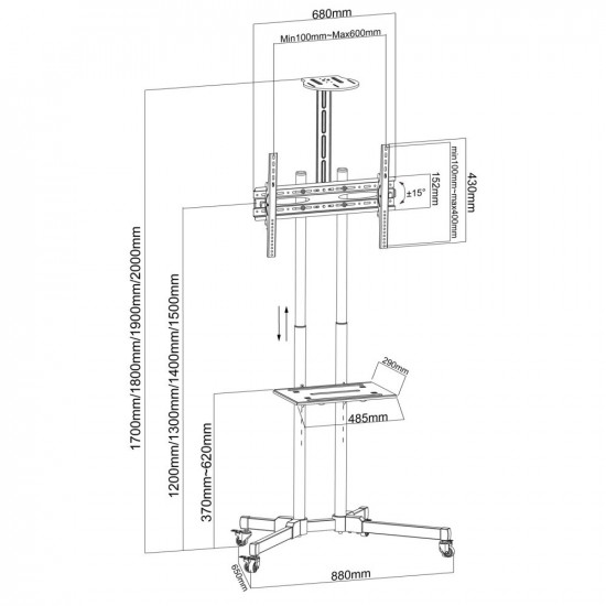 Techly ICA-TR216T TV mount 177.8 cm (70) Black