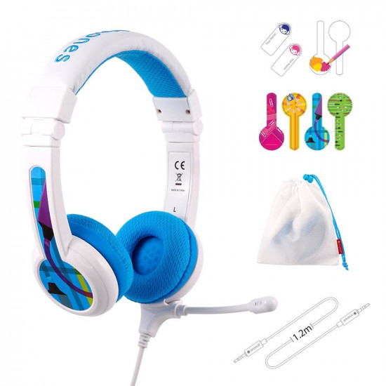 BuddyPhones School+ Headset Wired Head-band Calls/Music Blue, White