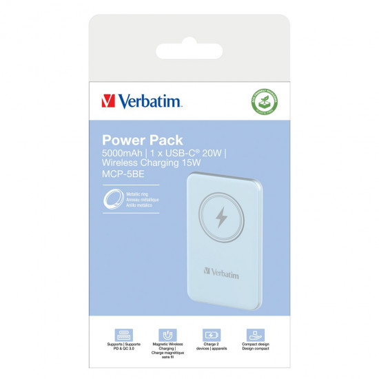 Verbatim Charge 'n' Go Magnetic Wireless Power Bank 5000mAh Blue