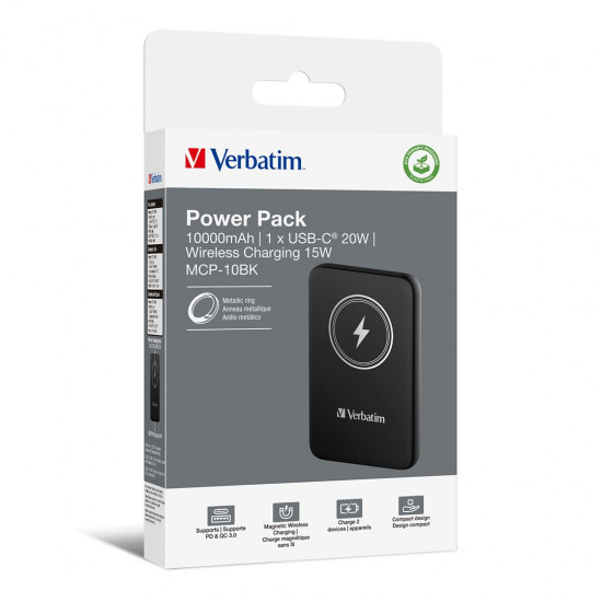 Verbatim Charge 'n' Go Magnetic Wireless Power Bank 10000mAh Black