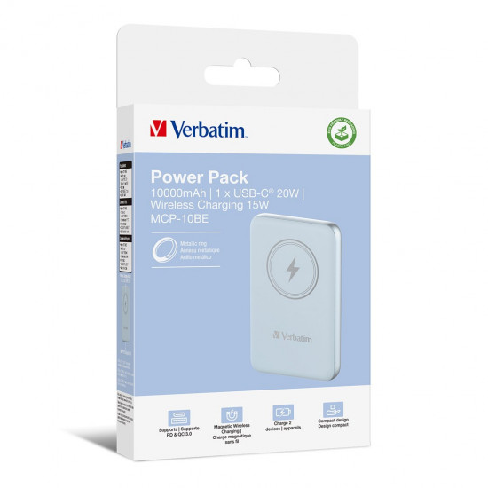 Verbatim Charge 'n' Go Magnetic Wireless Power Bank 10000mAh Blue