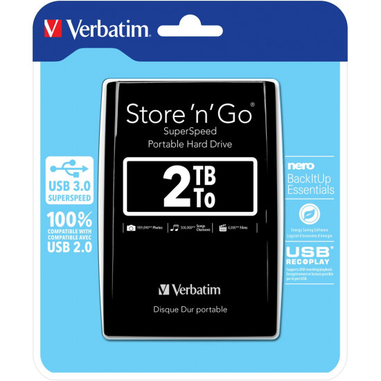 Verbatim Store 'n' Go USB 3.0 Portable Hard Drive 2TB Black