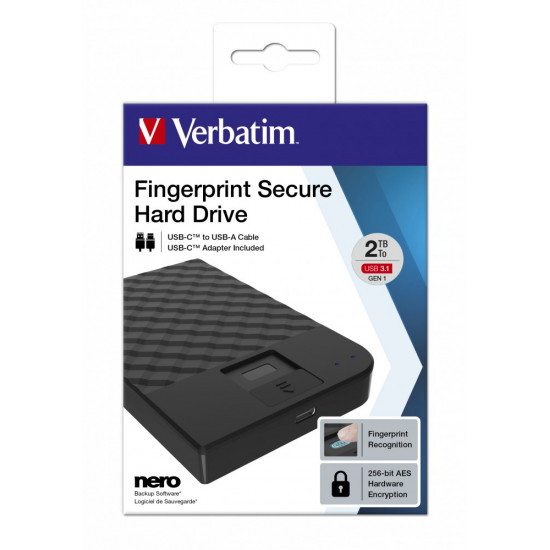 Verbatim Fingerprint Secure Portable Hard Drive 2TB