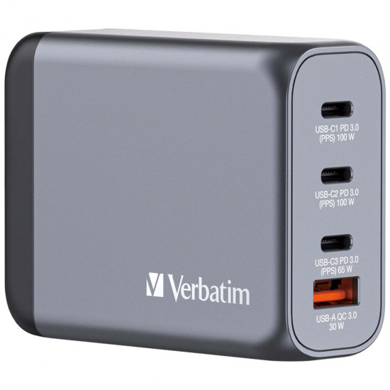 Verbatim GNC-100 GaN Charger 4 Port 100W USB A/C (EU/UK/US)