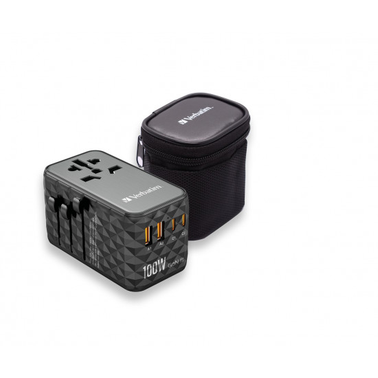 Verbatim UTA-06 100W GaN III Universal Travel Adapter with 2 x USB-C PD & QC 4+ & 2 x USB-A QC 3.0 ports