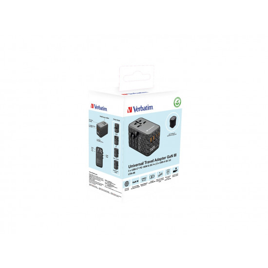 Verbatim UTA-06 100W GaN III Universal Travel Adapter with 2 x USB-C PD & QC 4+ & 2 x USB-A QC 3.0 ports