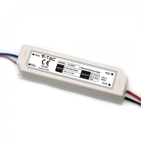 LED power supply V-TAC VT-22075 75W 12V 6.25A IP67 Hermetic, EMI filter (SKU 3235) White