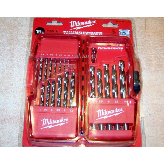 MILWAUKEE METAL DRILL BIT HSS-G 19pcs. /1-10mm/ THUNDERWEB.