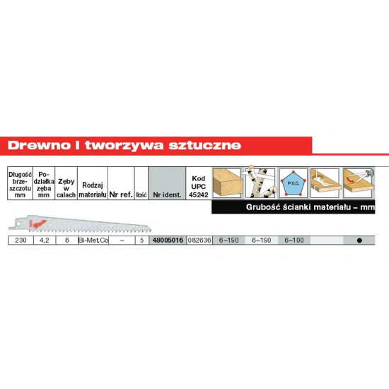 MILWAUKEE BRZE. 230/4,2mm BIMETAL /5pcs (5) WOOD / PVC.