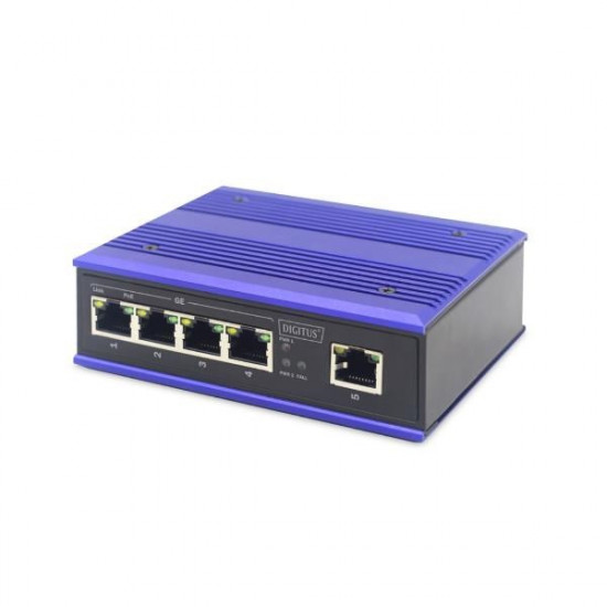 DIGITUS Switch Ind. 4-Port  Gigabit 30W PoE Unmanaged blau