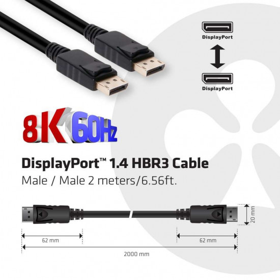 Kabel Club3D CAC-2068 DisplayPort™ 1.4 HBR3 Cable Male / Male 2 m/6.56ft VESA CERTIFIED