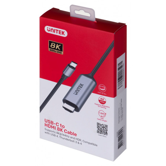 UNITEK CABLE HDMI 2.1, USB-C, 8K, 1,8M, V1423B