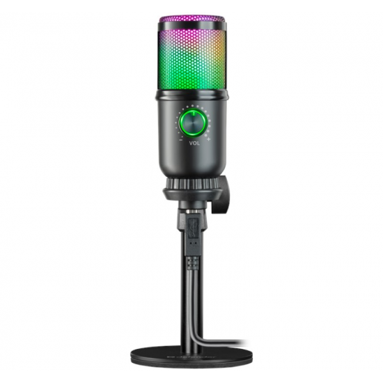 Mikrofon przewodowy Defender GLOW GMC 400 ze statywem STREAM strumieniowy RGB USB