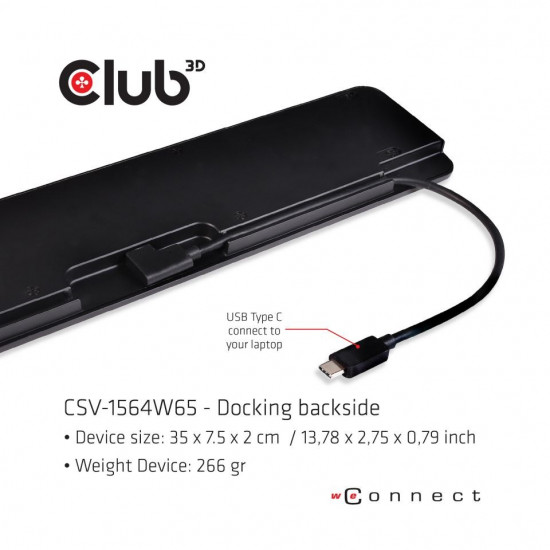 CLUB3D UNIVERSAL USB Gen1 Type-C Triple Display Dynamic PD Charging Dock with 65 Watt PS ( VGA, HDMI, DP, ETHERNET)