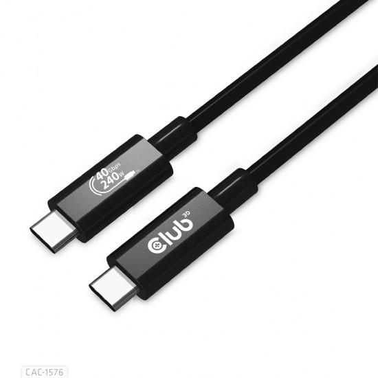 Club3D CAC-1576 USB4 GEN3X2 TYPE-C BI-DIRECTIONAL CABLE 8K60HZ,DATA 40GBPS, PD 240W(48V/5A) EPR M/M 1M / 3.28FT