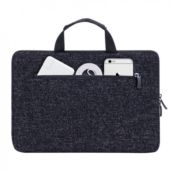 RIVACASE Anvik 13.3 laptop sleeve, black, with handle, waterproof material, plush interior, back pocket for smartphone, business cards, accessories