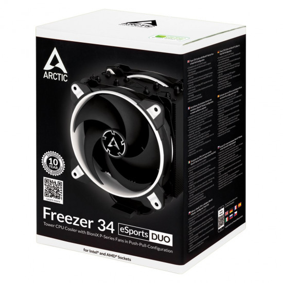 ARCTIC Freezer 34 eSports DUO (Weiß) – Tower CPU Cooler with BioniX P-Series Fans in Push-Pull-Configuration