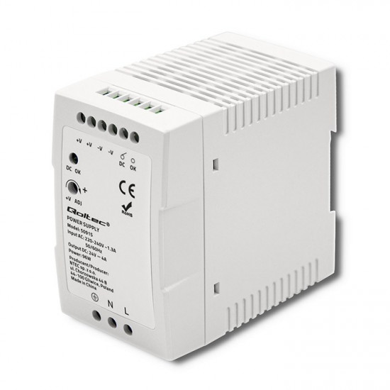 Qoltec 50915 DIN rail power supply | 96W | 24V | 4A | White | Slim