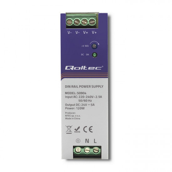 Qoltec 50904 Industrial DIN rail power supply | 120W | 24V | 5A