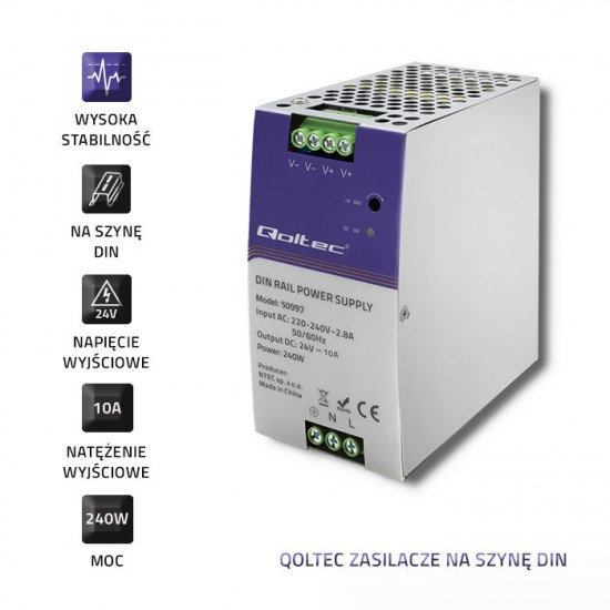 Qoltec 50997 DIN rail power supply | 240W | 24V | 10A