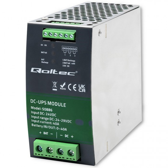 Qoltec 50886 Module UPS DC for DIN rail | 40A | 24V