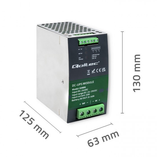 Qoltec 50886 Module UPS DC for DIN rail | 40A | 24V