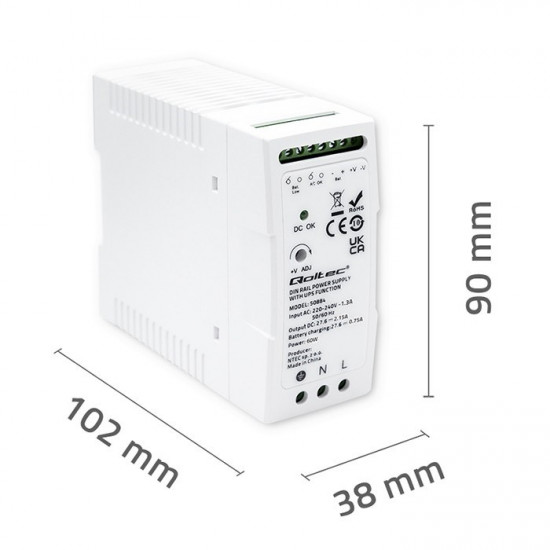 Qoltec 50884 DIN Rail Power Supply with UPS function | 60W