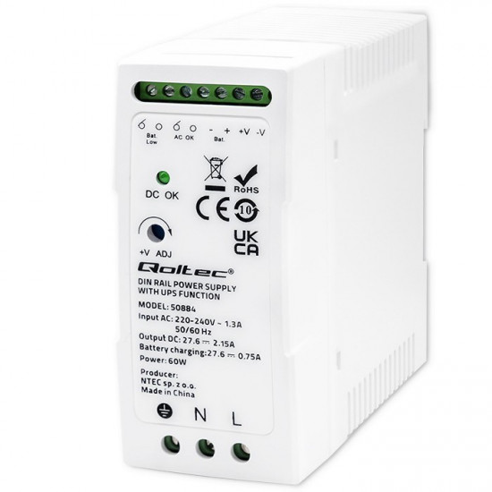 Qoltec 50884 DIN Rail Power Supply with UPS function | 60W