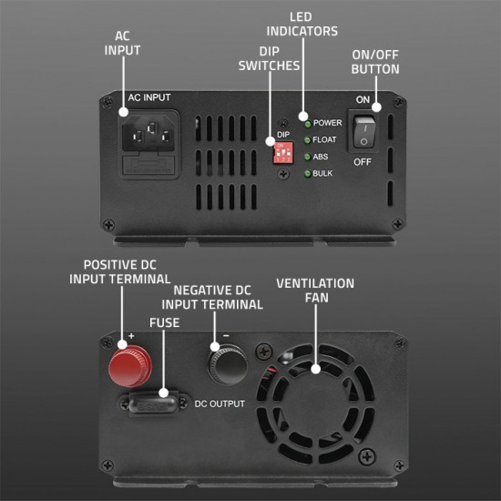 Qoltec 51955 Smart Monolith charger for LiFePO4 AGM GEL SLA batteries | 30A | 12V