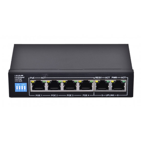 Extralink PoE Switch KRIOS 4x Gigabit PoE/PoE+, 2x RJ45 Uplink Gigabit, 60W