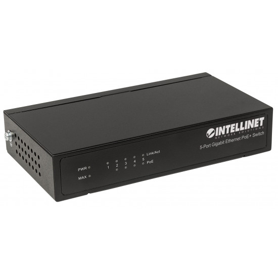 Intellinet 5-Port Gigabit Ethernet PoE+ Switch, 4 x PSE Ports, IEEE 802.3at/af Power over Ethernet (PoE+/PoE) Compliant, 60 W, Desktop (Euro 2-pin plug)