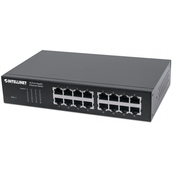 Intellinet 16-Port Gigabit Ethernet Switch, 16-Port RJ45 10/100/1000 Mbps, IEEE 802.3az Energy Efficient Ethernet, Desktop, 19 Rackmount